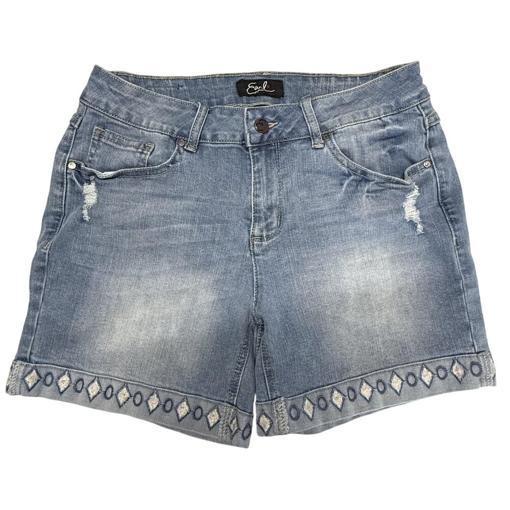Earl Jean Embroidered Distressed Y2K Shorts Womens 10 Blue Denim Boho Western